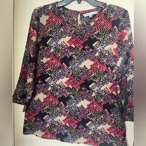 Trina Turk Multicolor Geometric V-Neck Tunic — Black, Pink, Beige, Gray19 PTPx23